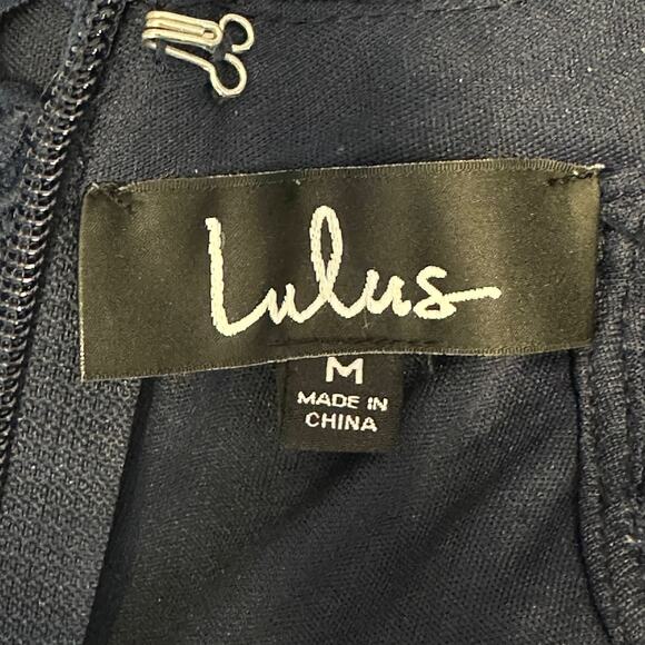 Lulus Love Poem Lace Mini Dress M Navy Blue Sheath Halter Fully Lined Back Zip - Picture 8 of 10